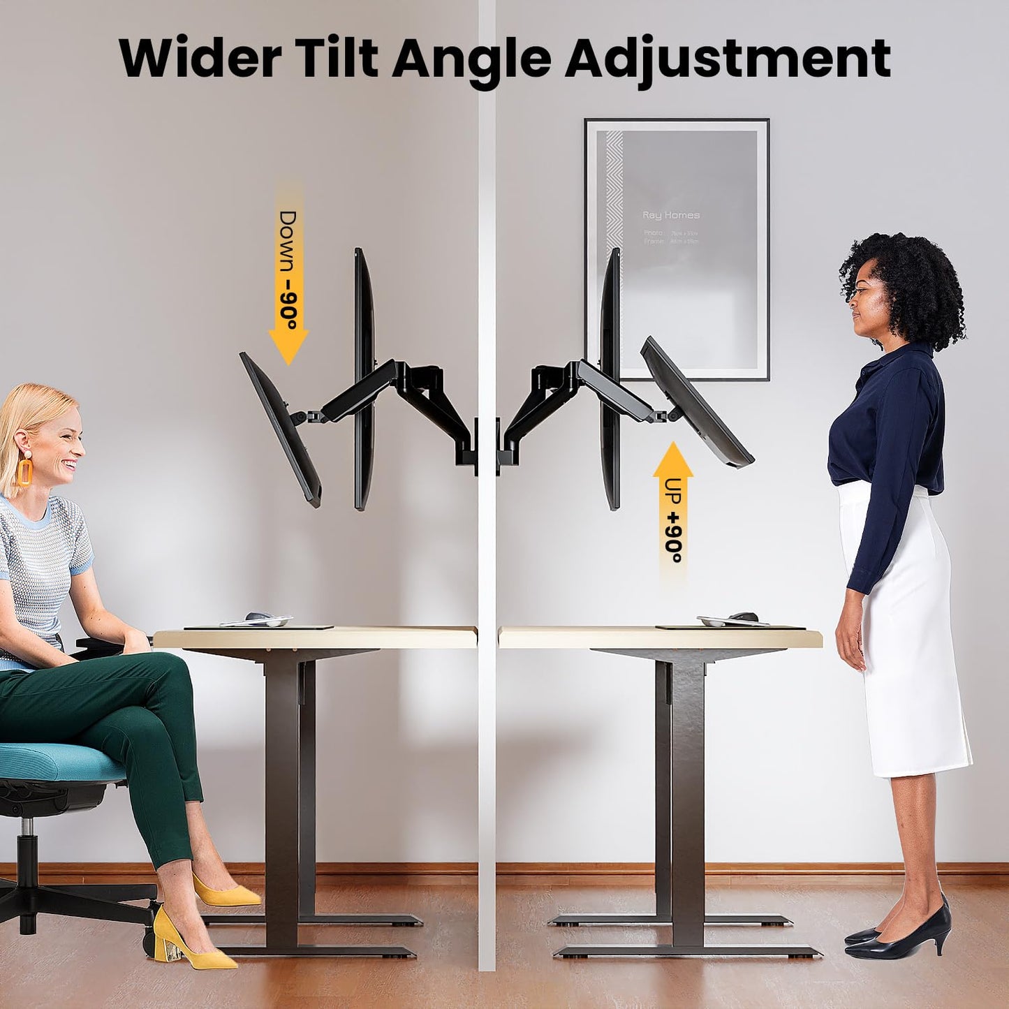 IMtKotW Monitor Wall Mount 2 Monitors for 17-32 inch Flat & Curved Screens, 9kg/arm, Ergonomically Height Adjustable tilt/swivel and rotate, VESA 75x75/100x100 Monitor Mount Wall