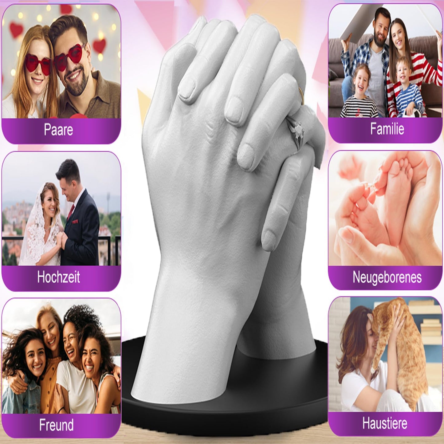 Bozhihong 3D Handprint Set for Couples - Plaster handprint hands couple - Partner and couple gifts for women and men for Valentine's Day, anniversary, anniversary gift for her and him, purple