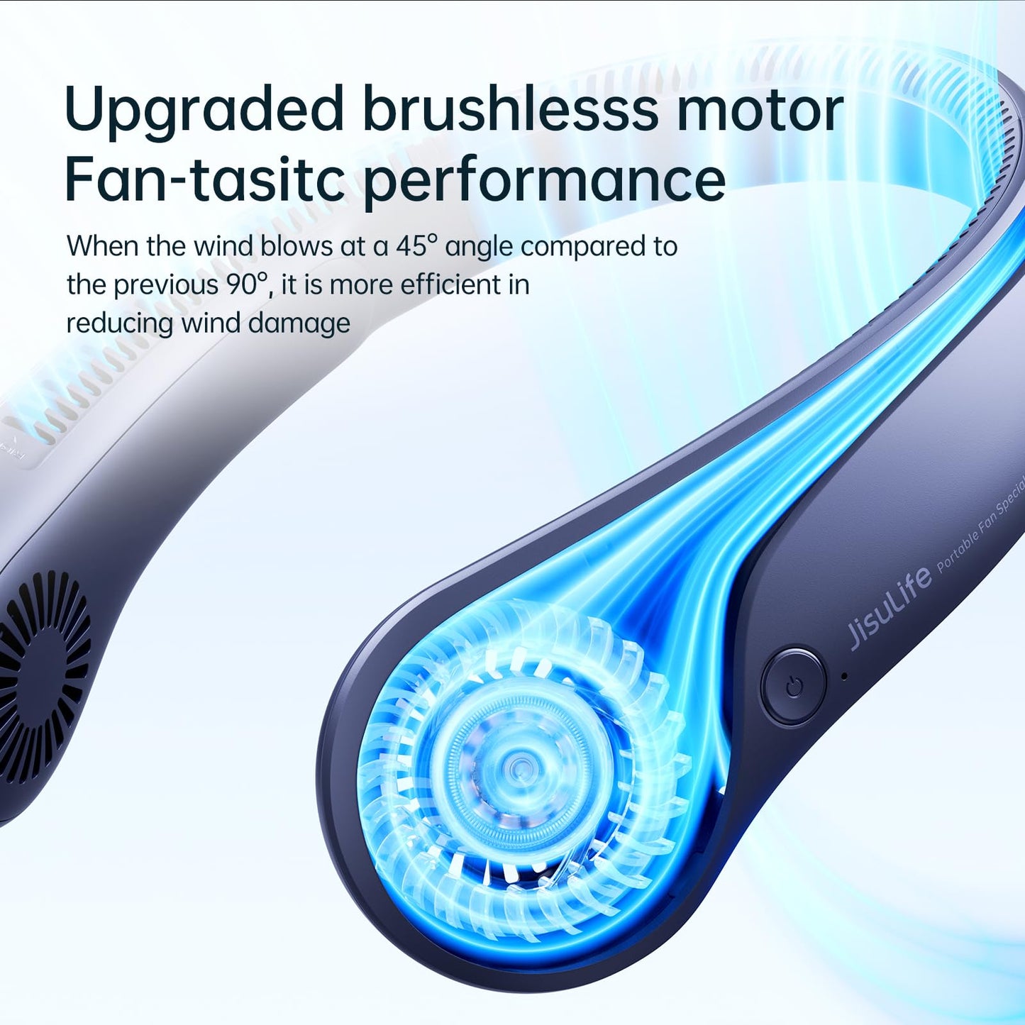 JISULIFE Portable neck fan, bladeless neck fan, 5 speeds, 4000mAh battery operated personal fan, gift for women and men - Dark Blue