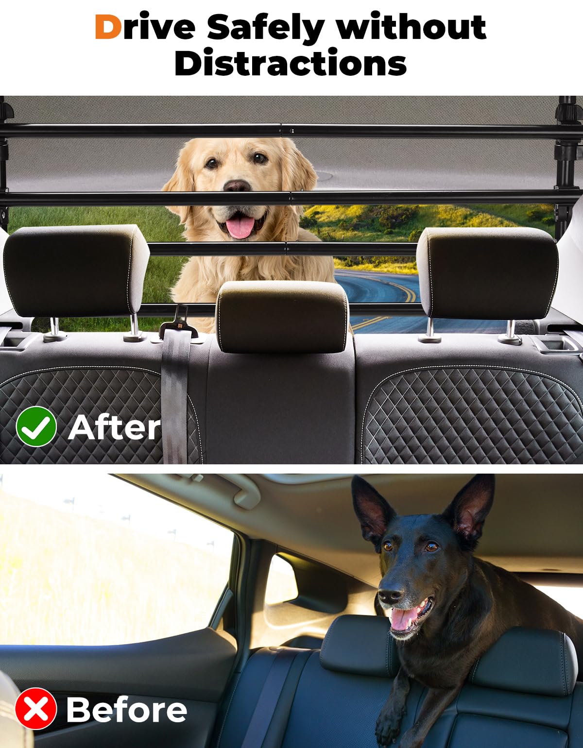 JOYTUTUS Carbon Steel Dog Guard Car Barrier, Universal Fit for Trunk 32-46CM * 85-140CM.