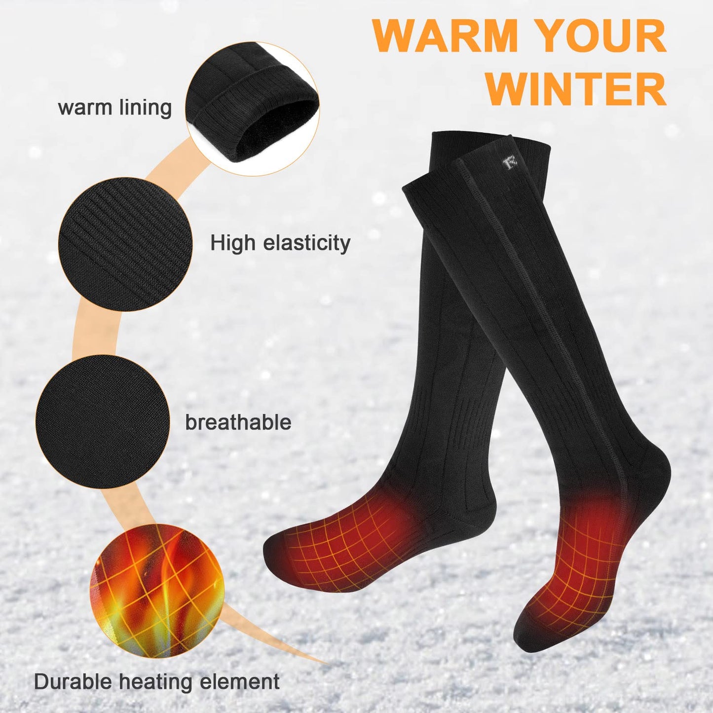 Flintonic Heated Socks, Rechargeable Heated Socks for Men and Women, Foot Warmer Heating Socks with 3 Adjustable Temperatures, 2200mAH Electric Foot Warmer Warm Socks for Skiing Outdoor.