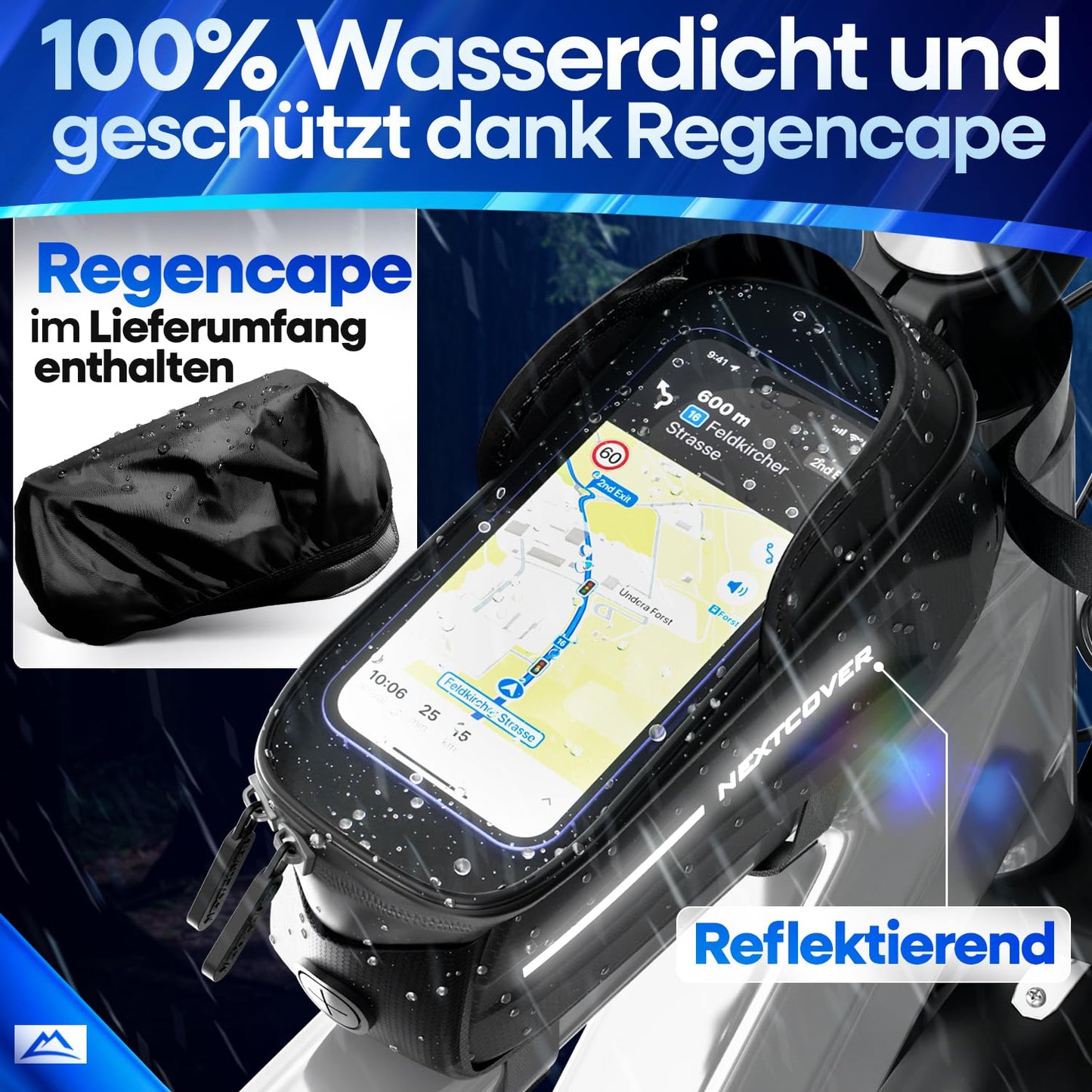 Nextcover® frame bag for bike with phone pocket I bicycle frame bag with touchscreen I bike frame bag waterproof, top tube bag bikepacking - Ideal for e-bike, MTB, gravel bike, road bike