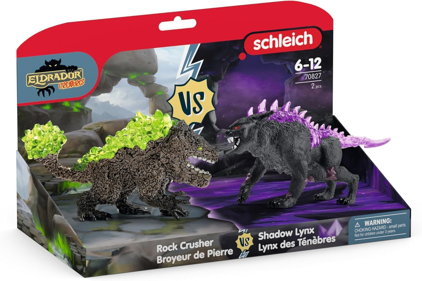 Creepy Eldrador Creatures | Shadow Lynx vs. Rock Crusher 70827 | schleich Eldrador set with crystal elements | imaginative toy | monster action figures for kids 7+ | 2 pieces