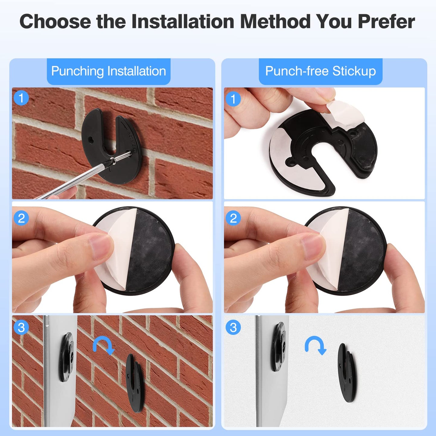 MoKo Tablet Wall Mount, 2 Pack 90° Rotatable iPad Wall Mount, Round Phone Kitchen Wall Mount with Adhesive & Screw, Adjustable Tablet Holder Wall Mount Compatible with Phone Tablet Kindle WiFi, Black