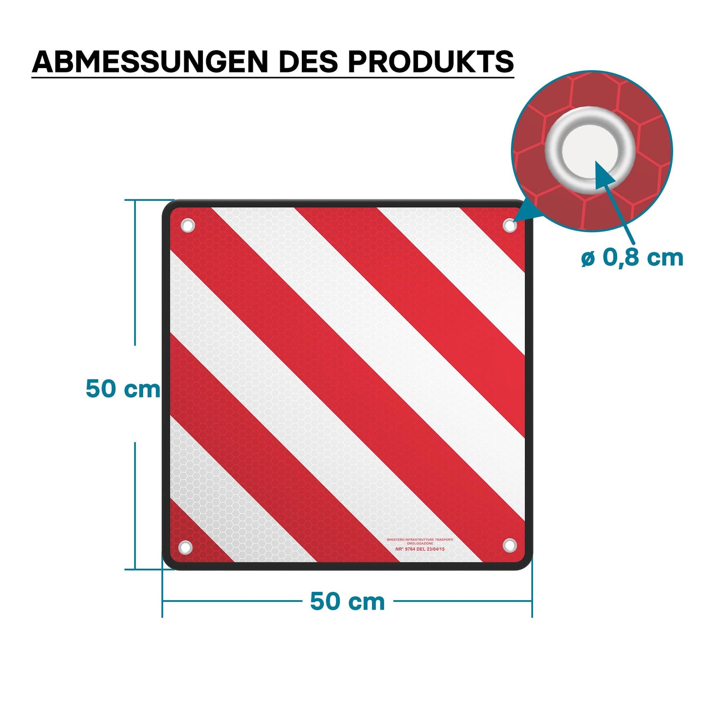 Wiltec 2in1 red and white warning sign for Spain and Italy made of aluminum with mounting holes 500x500 mm reflective warning sign for bicycle carriers and rear carriers to mark protruding cargo.