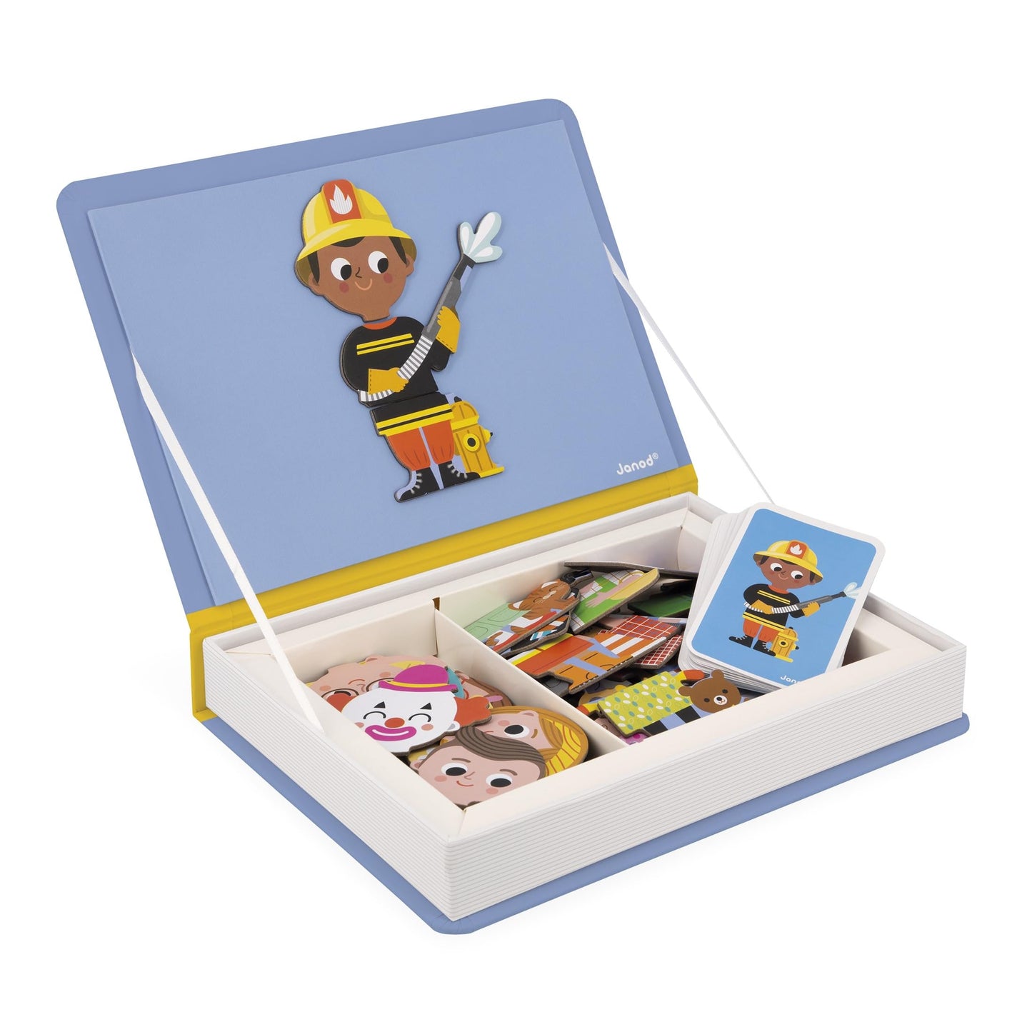 Janod Magnéti'Book Jobs- Magnetic learning game 48 magnets + 16 template cards- Children's toy made of FSC cardboard- From 3 years, J02597, Multicolored, Small