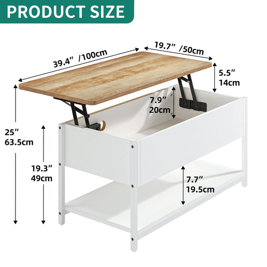 YITAHOME coffee table with adjustable height top, extendable hidden storage, side table for living room, office, with power strip and LED light strip.