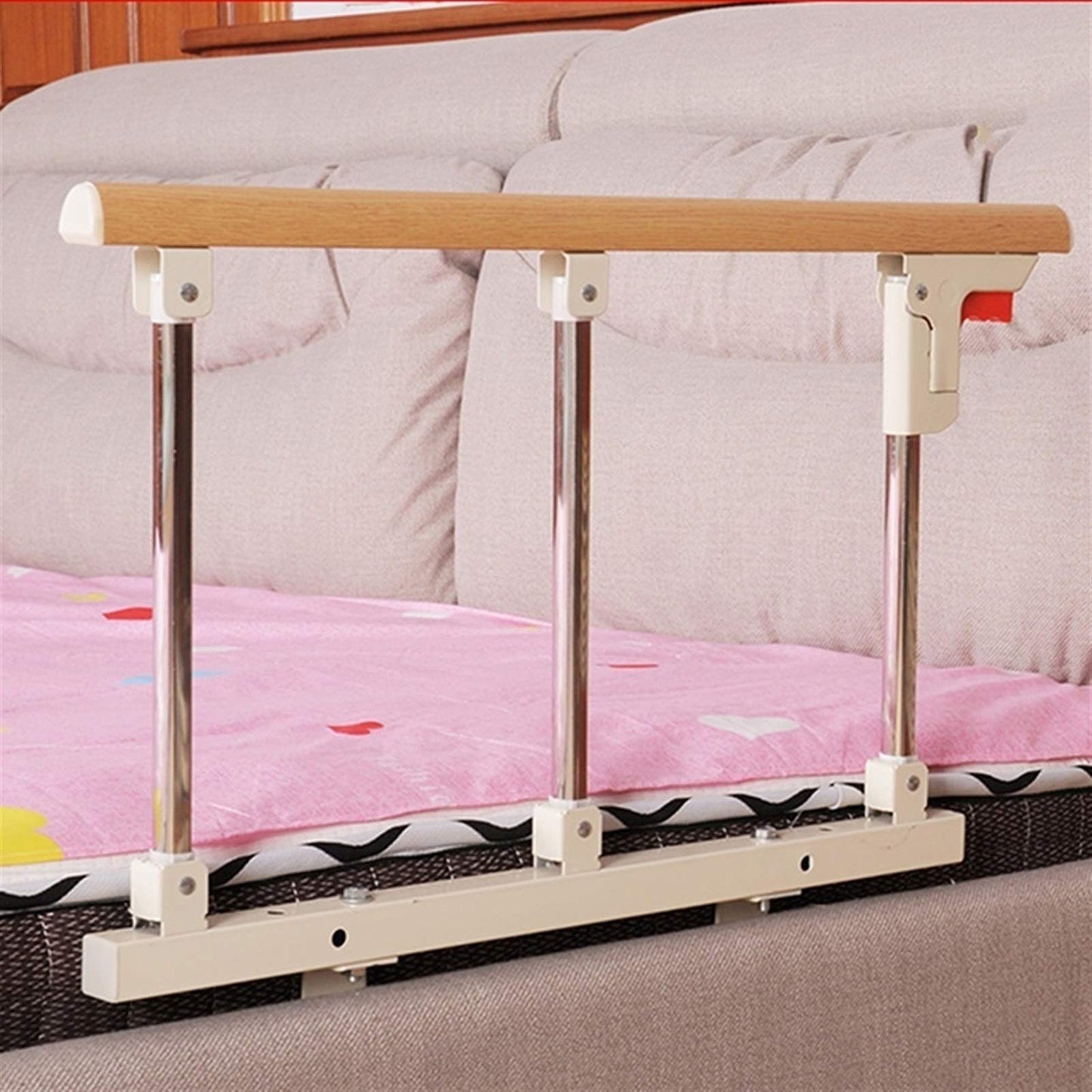 AMSXNOO Bed rail for elderly, guard rail bed foldable adult safety support handle protection folding bumper for home care in hospital, 70x40cm (Color: Yellow)