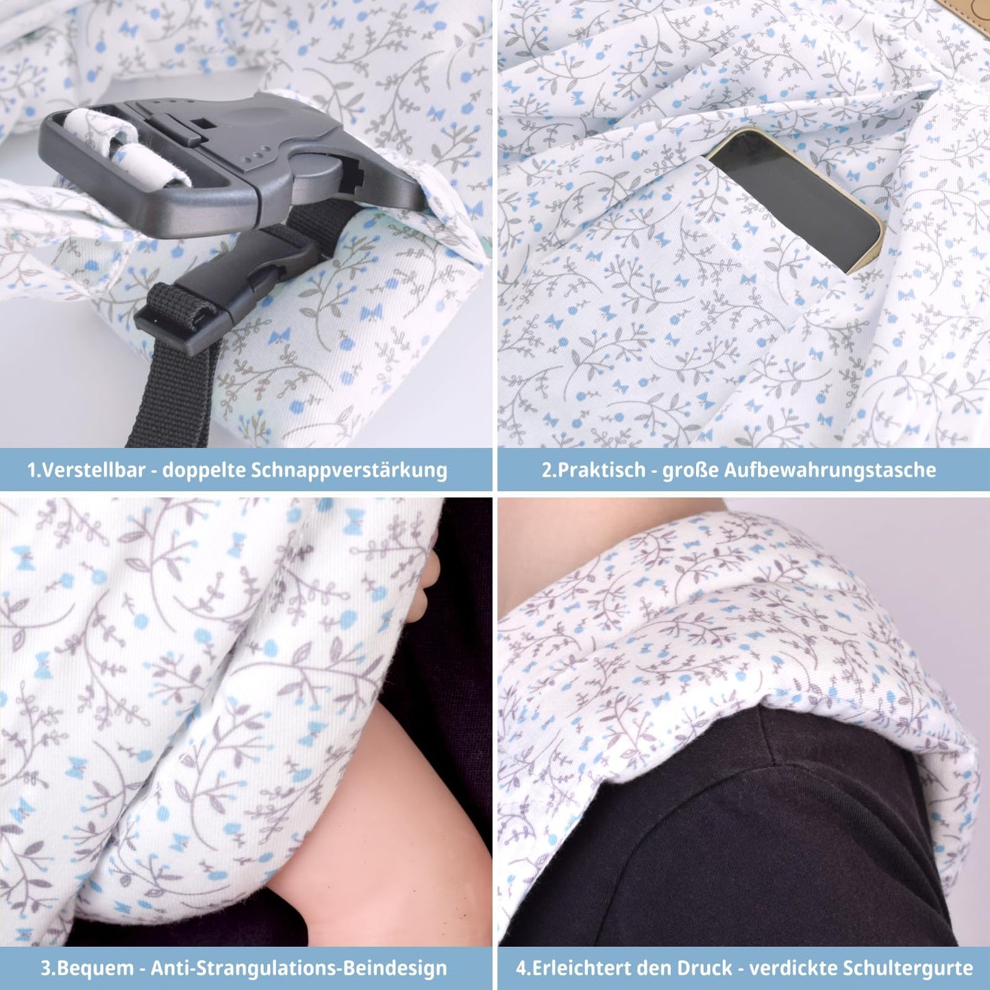 vrbabies Baby Carrier, Baby Wrap Front Carrier for newborns to toddlers, New upgraded adjustable baby carrier on one shoulder for babies 0-24 months up to 40 lbs (Small blue flower)