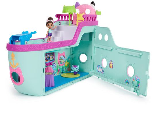 Gabby's Dollhouse 6068572 Master, Gabby's cruise ship toy with 2 toy figures & Purrific Pool Party playset with Gabby and Kitty Fairy figure.
