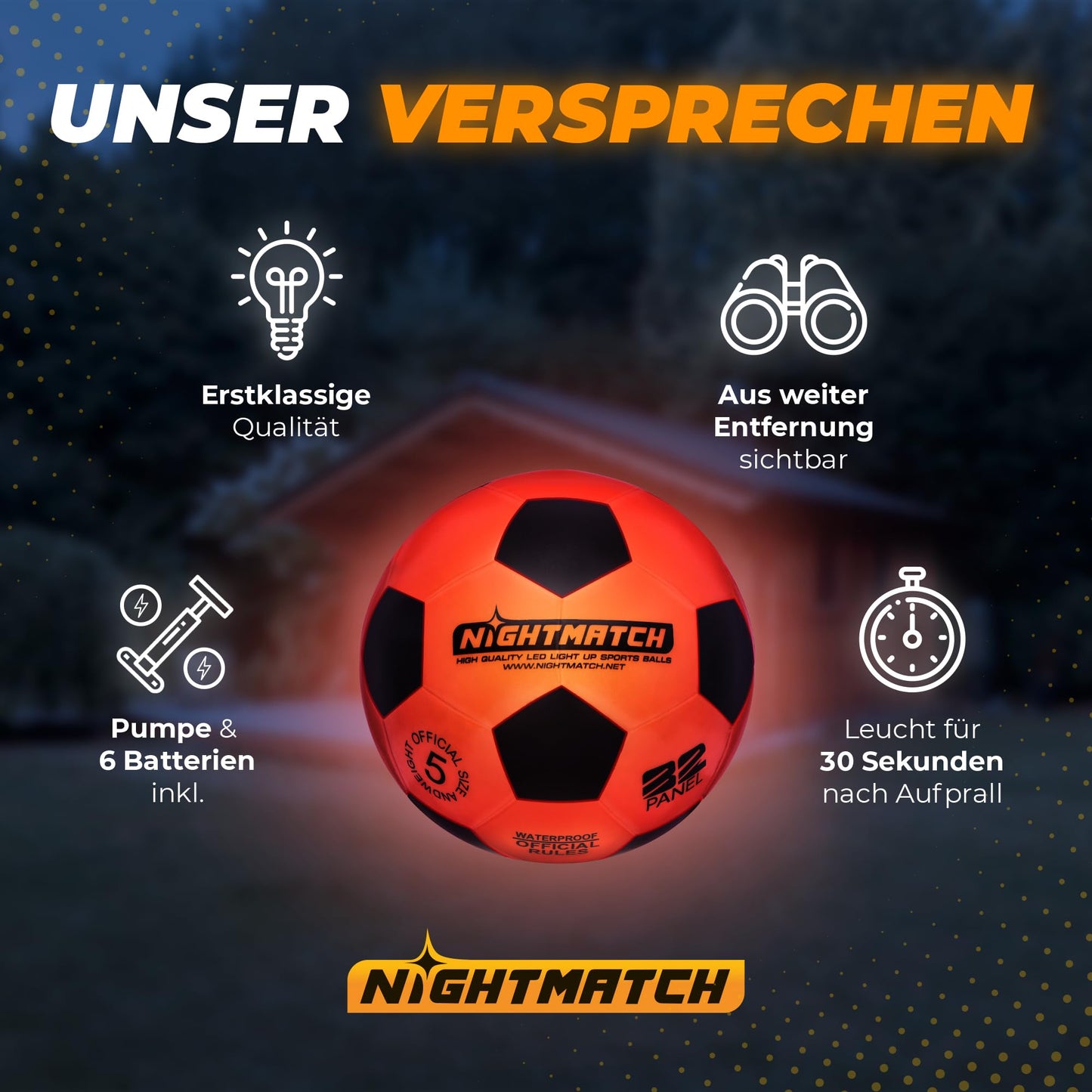 "NightMatch LED Light Up Soccer Ball | Official Size 5 | Waterproof | Glows in the Dark | Soccer for Kids & Adults | Illuminated Soccer Ball | Indoor & Outdoor"