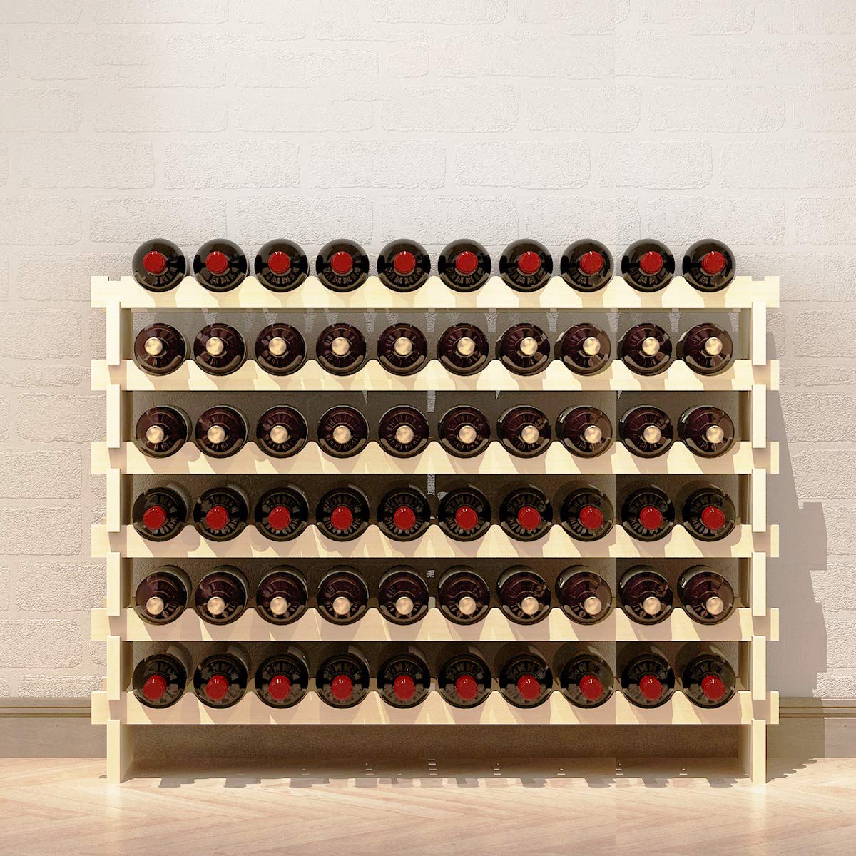 SogesHome wine rack, stackable, 6-tier storage for 60 bottles. Made of wood.