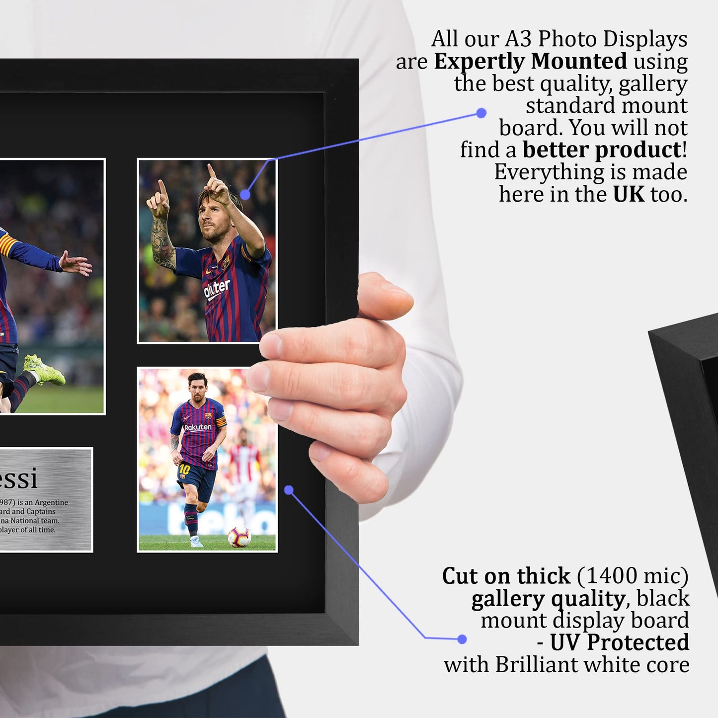 HWC Trading Lionel Messi A3 Framed Signed Printed Autograph Picture Print Photo Display Gift For Barcelona Football Fans