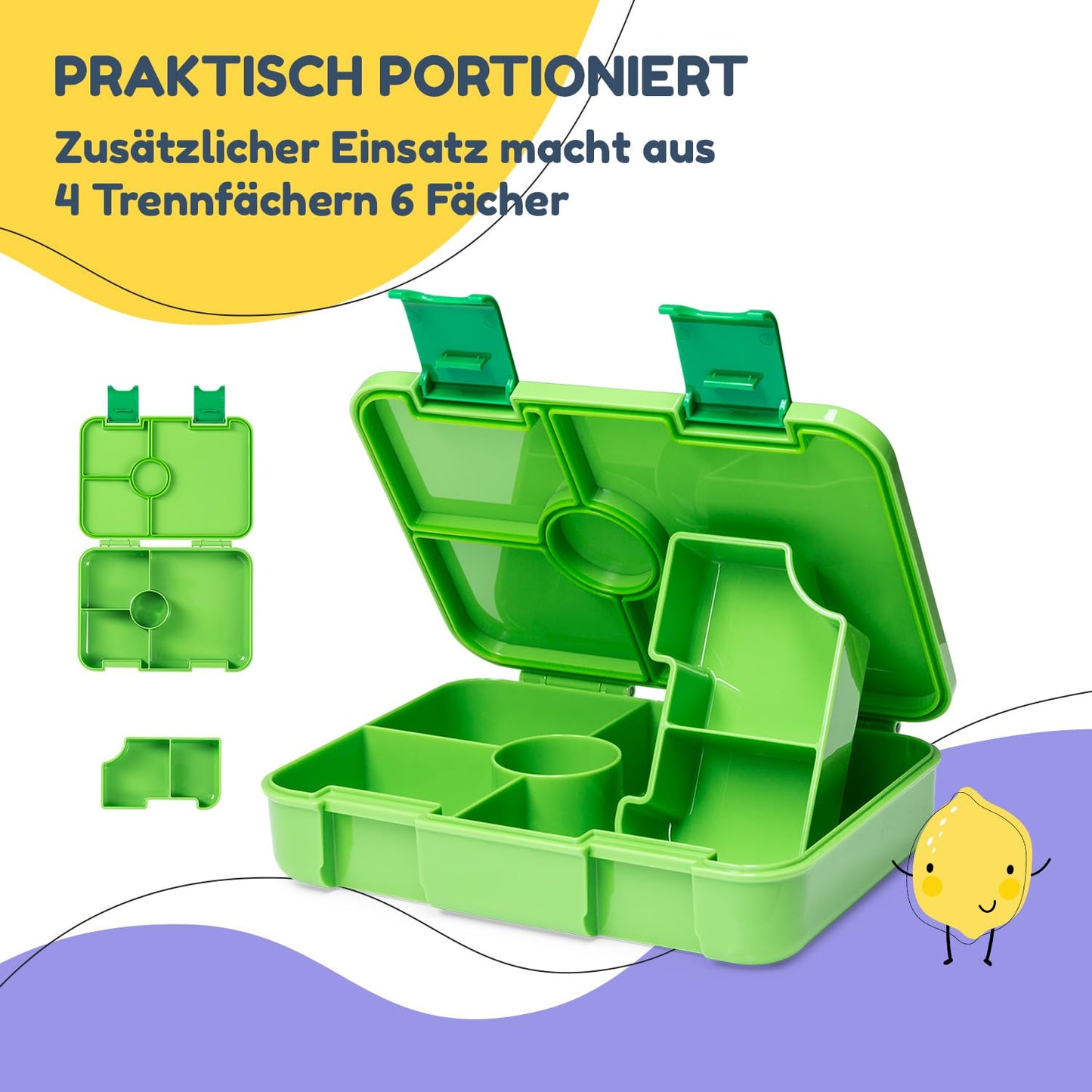 smack munch lunch box for kids with compartments, BPA free bento box for girls & boys, snack box, perfect for school, kindergarten & outings (green)