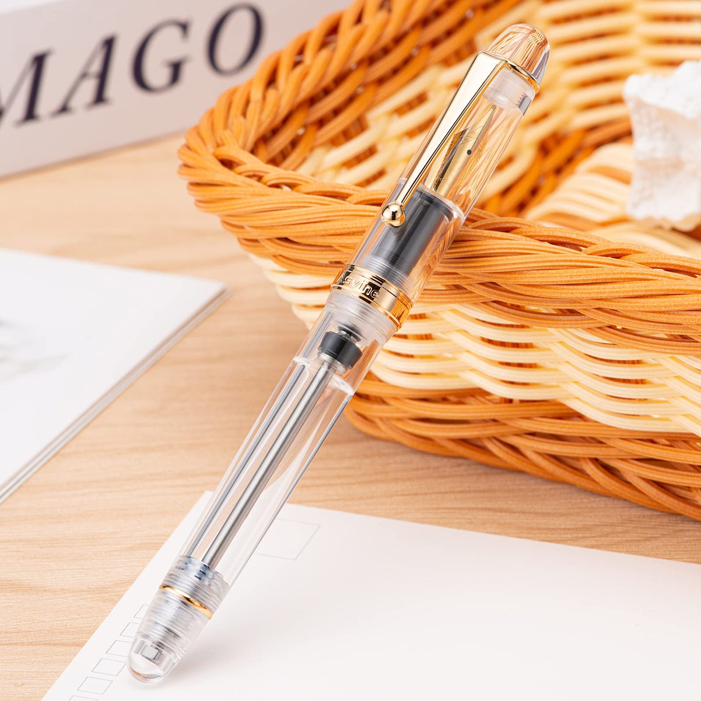 Asvine V126 vacuum filler fountain pen Medium nib Transparent acrylic Clear Large capacity filler with gift box