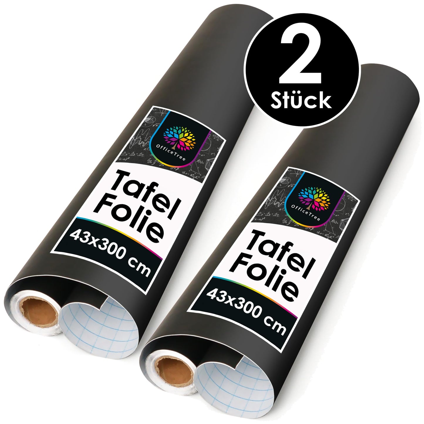 OfficeTree 2-Pack Chalkboard Film Self-Adhesive Black - 2 Rolls of 300 x 43 cm - Chalkboard Film Self-Adhesive - Self-Adhesive Chalkboard Film for Wall, Kids or DIY Chalkboard.