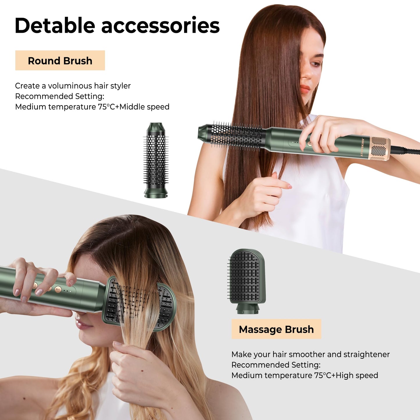 7 In 1 Air Styler, 11000RPM Hair Dryer Brush, Hot Air Brush Hair Styler, Ionic Hair Dryer with Blow Dryer, Left Right Curling Iron, Round Brush Dryer, Thermal Brush, Hair Straightener Brush, 3 Temperature & Wind Settings.