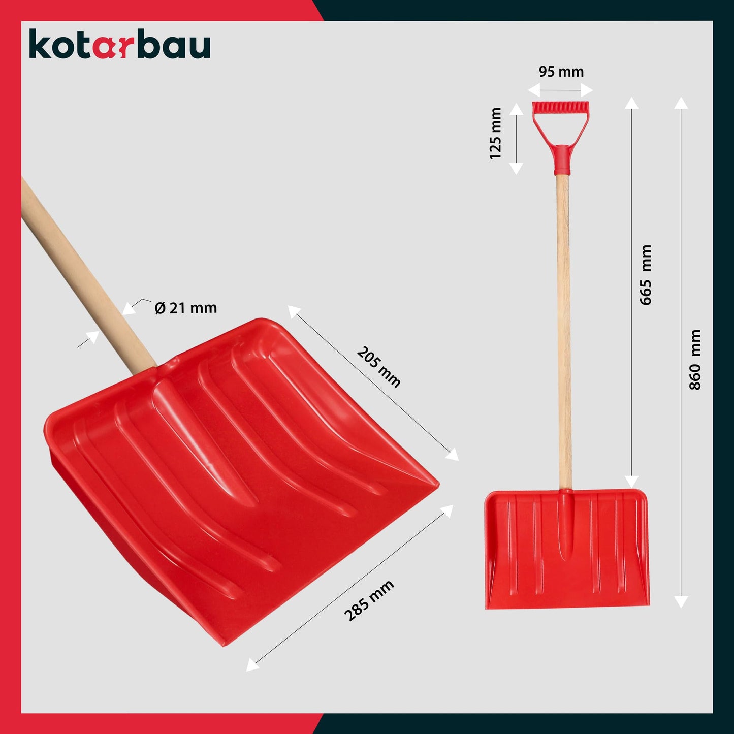 KOTARBAU® Snow Shovel Kids Wooden Handle Total Length 84 cm Kids Snow Shovel Snow Pusher Child Shovel