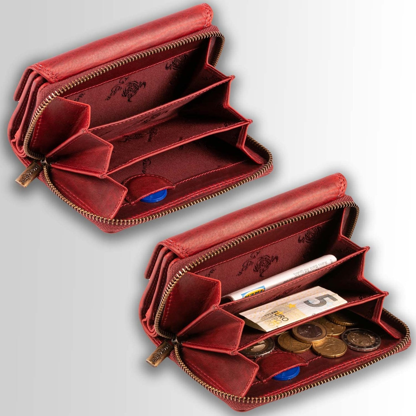 MATADOR leather wallet for women red medium #Sevilla with gift box, luxury RFID women's wallet, red money purse with multiple compartments, leather clutch, elegant red women's wallet