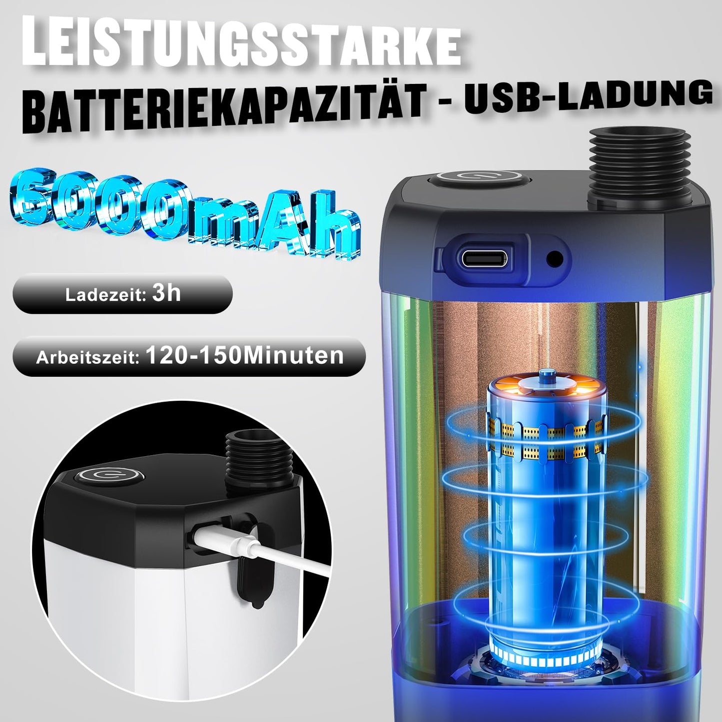 Camping shower, Spopal Portable Camping Shower with rechargeable 6000mAh, Camping shower with pump, Mobile showers outdoor showers with shower head and hose for garden car washing beach travel pet.