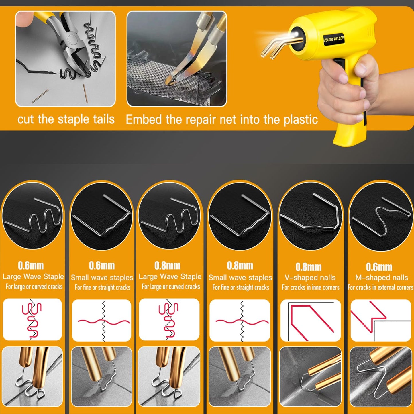 200W 2-in-1 Plastic Welding Machine Auto Bumper Repair Kit with 1000PCS Welding Studs & 56PCS Welding Rods, 220V Plastic Welder Repair kit for fixing plastic parts.