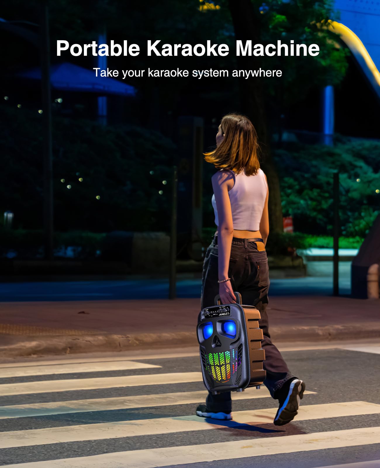 JAMELO Karaoke Portable Systems with 2 Microphones, Bluetooth Speaker with Light Effects, PA System Supports USB/AUX, for Kids/Adults, Karaoke Machine for Parties/Weddings/KTV/Church.