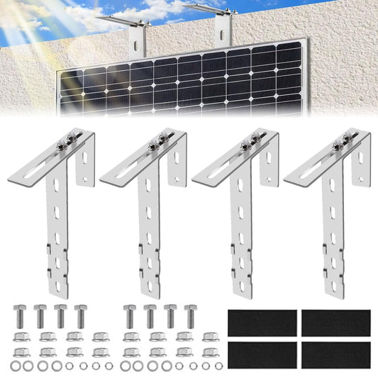Aolawco 4 Piece Solar Balcony Power Station Bracket Balcony Hook Set, Adjustable Balcony Mount for Solar Panels, Solar Panel Bracket No Drilling Required for Solar Module Round Square Balcony Area