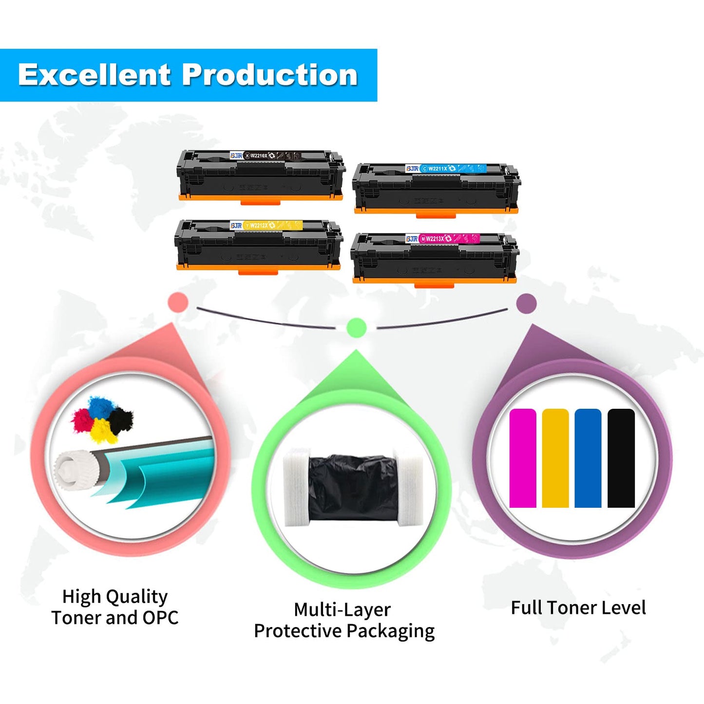 207X 207A Toner Set (WITH CHIP) / Compatible for HP 207X 207A Multipack / Toner for Color Laserjet Pro MFP M283fdw M255dw M282nw M283fdn M255nw / W2210X W2211X W2212X W2213X Black Cyan Yellow Magenta