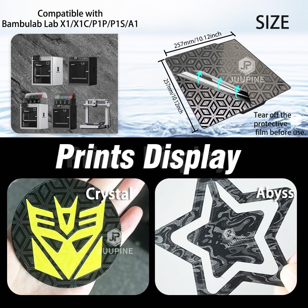 JUUPINE bamboo board Xiangyun + Crystal plate for Bambu lab a1 X1C X1 X1E P1P P1S, 257 x 257 mm carbon plate for bambulab filament