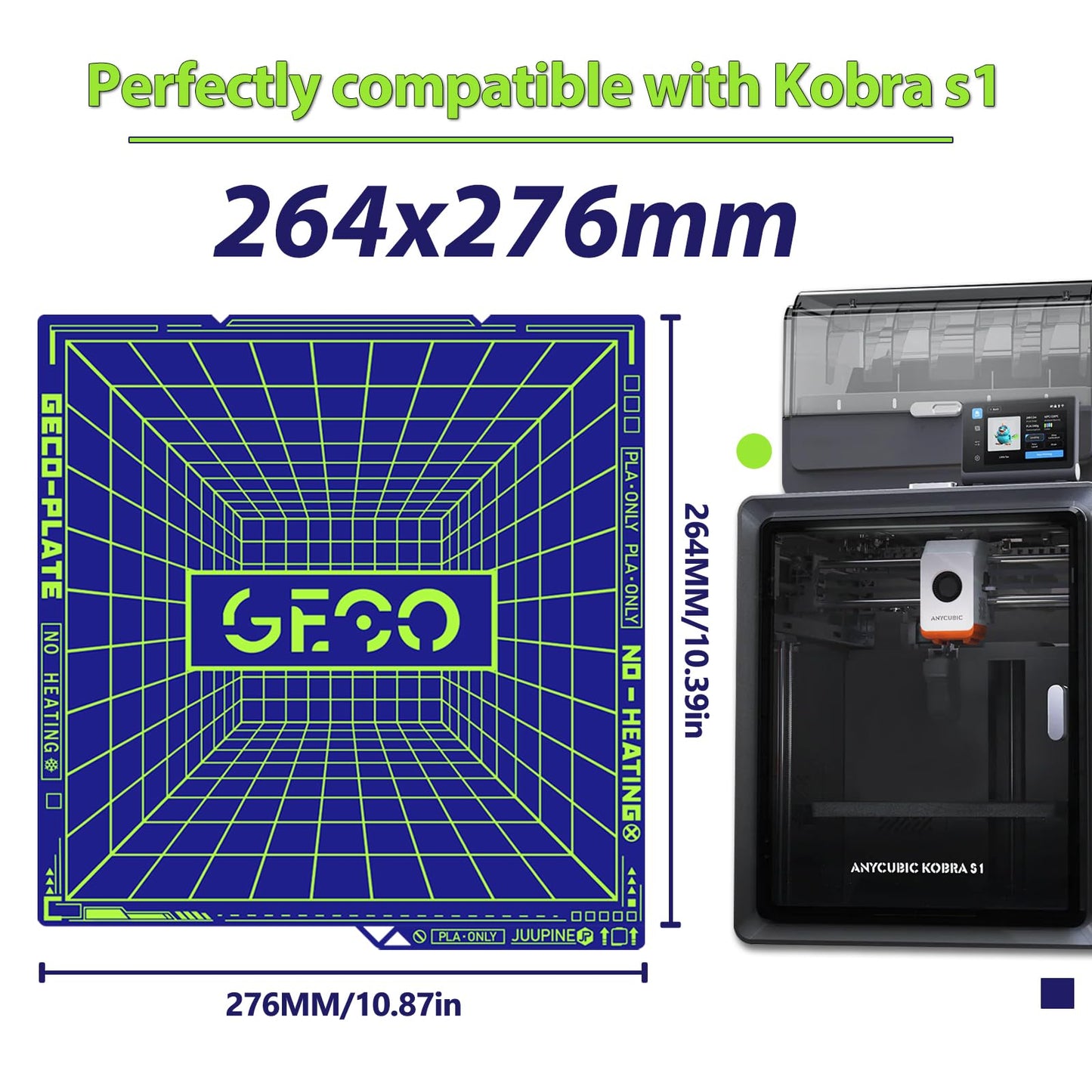 JUUPINE for 3D printer Kobra S1 printing platform cold plate GECO plate, No heating 264x276mm textured carbon plate hot bed, for Anycubic Cobra S1/Kobra S1 Combo