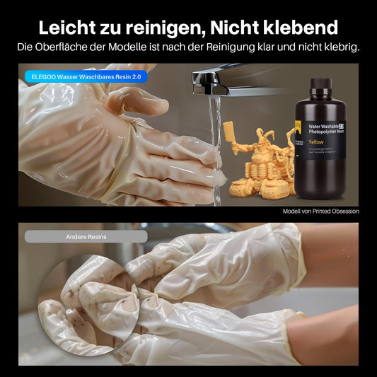 ELEGOO Upgraded Water Washable 3D Printer Resin 2.0, Fast Curing Photopolymer Resin for LCD DLP SLA Resin Printers, 395-405nm UV Curing 3D Printing Liquid, Grey 2000g