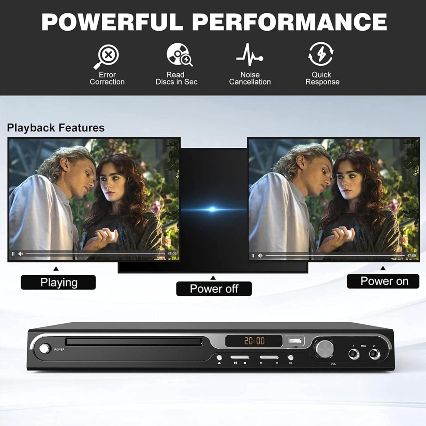 Maite 1080P HD DVD Player for TV - Region Free with dual microphone inputs, USB & HDMI/AV output, metal buttons, and Dolby sound