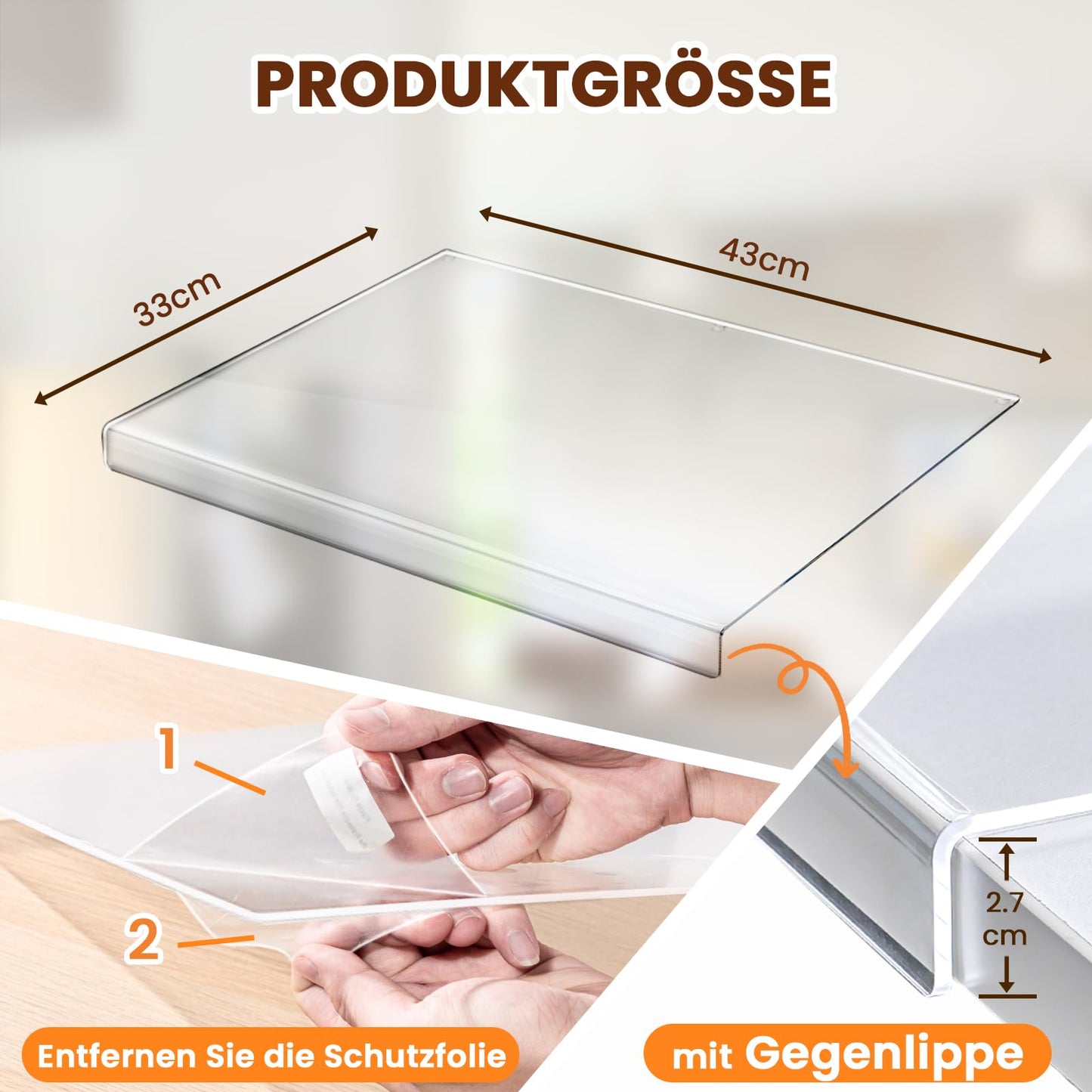 Graceful Acrylic Cutting Board, 43x33cm Large Non-Slip Cutting Board with Lip, Transparent Glass Alternative Kitchen Board, Kitchen Utensils Gift, Kitchen Gadgets