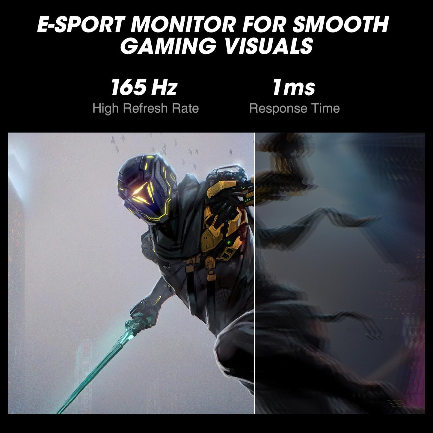 KOORUI 24-inch gaming monitor 165Hz, IPS, 1080p, 1ms, compatible with Adaptive-Sync G-Sync, frameless, HDMI, DisplayPort, tilt adjustable, eye care, VESA wall mount, black