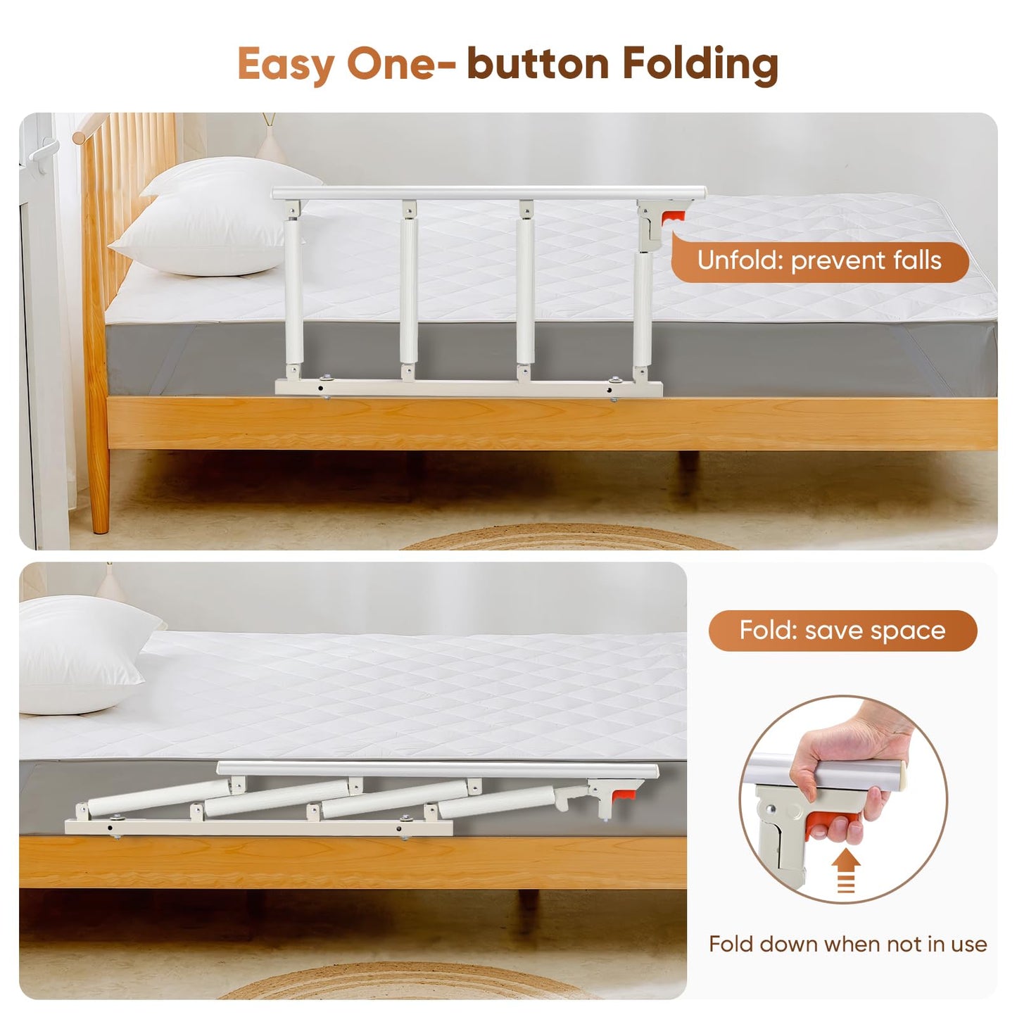 Ixdregan Bed Rail for Elderly Safety, Foldable Bed Assist Rail Handle, Fall Prevention Handrail for Seniors, Fits King, Queen, Full, Twin (4 handrails)