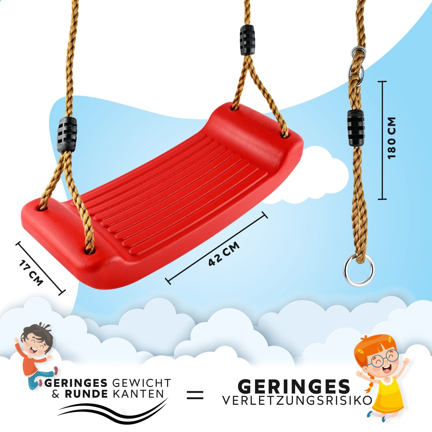GO!elements Swing Garden - Children's Swing Outdoor Indoor - Swing Seat Swing Board Board Swing for Kids to Swing - Adjustable Height - Non-slip - Color: Red