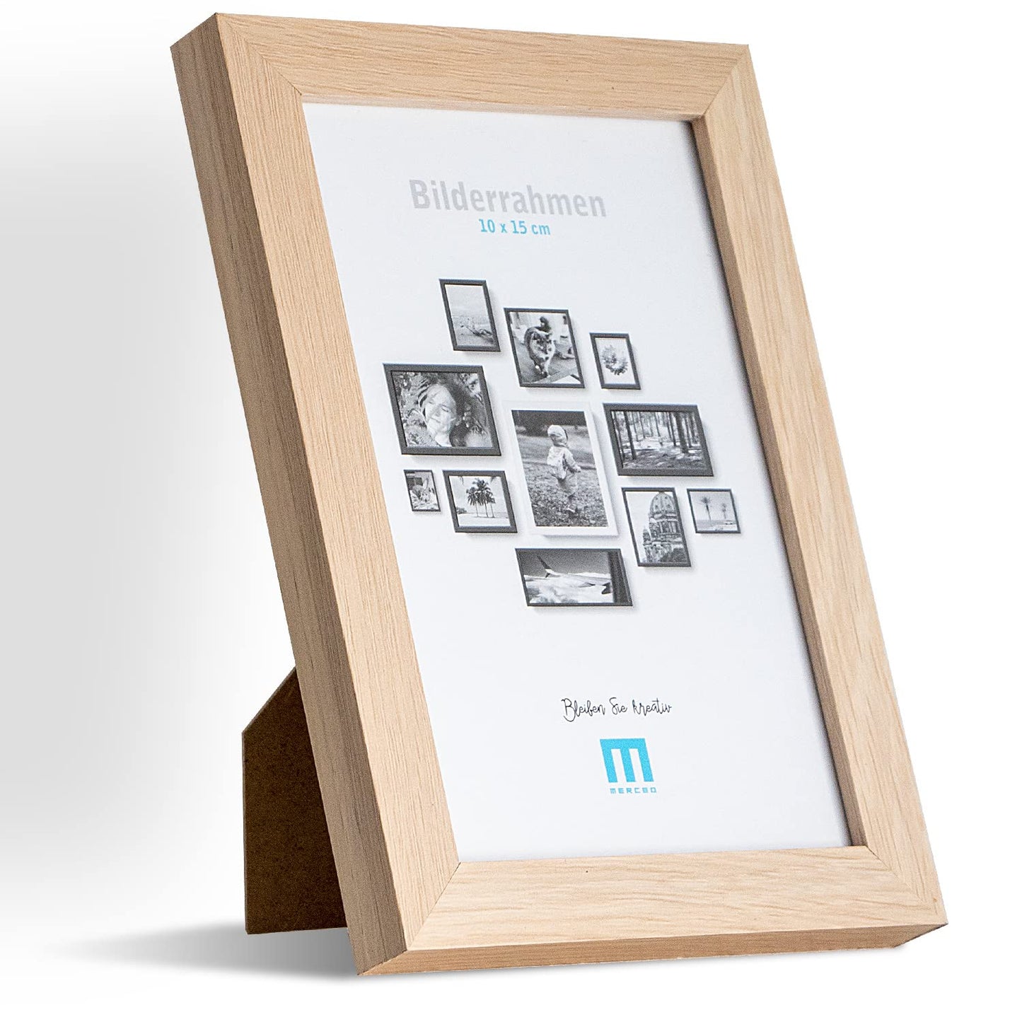 14-piece photo frame set in natural wood look in various sizes. Perfect for creating photo walls with a mix of portrait and landscape frames. Suitable for photos ranging from 10x15 to 30x40cm.
