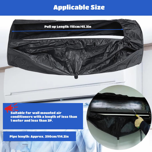 Air conditioning cleaning bag, Black Waterproof Cover for cleaning indoor units of air conditioners, with 2.9m water pipe, for home office dorm restaurant.