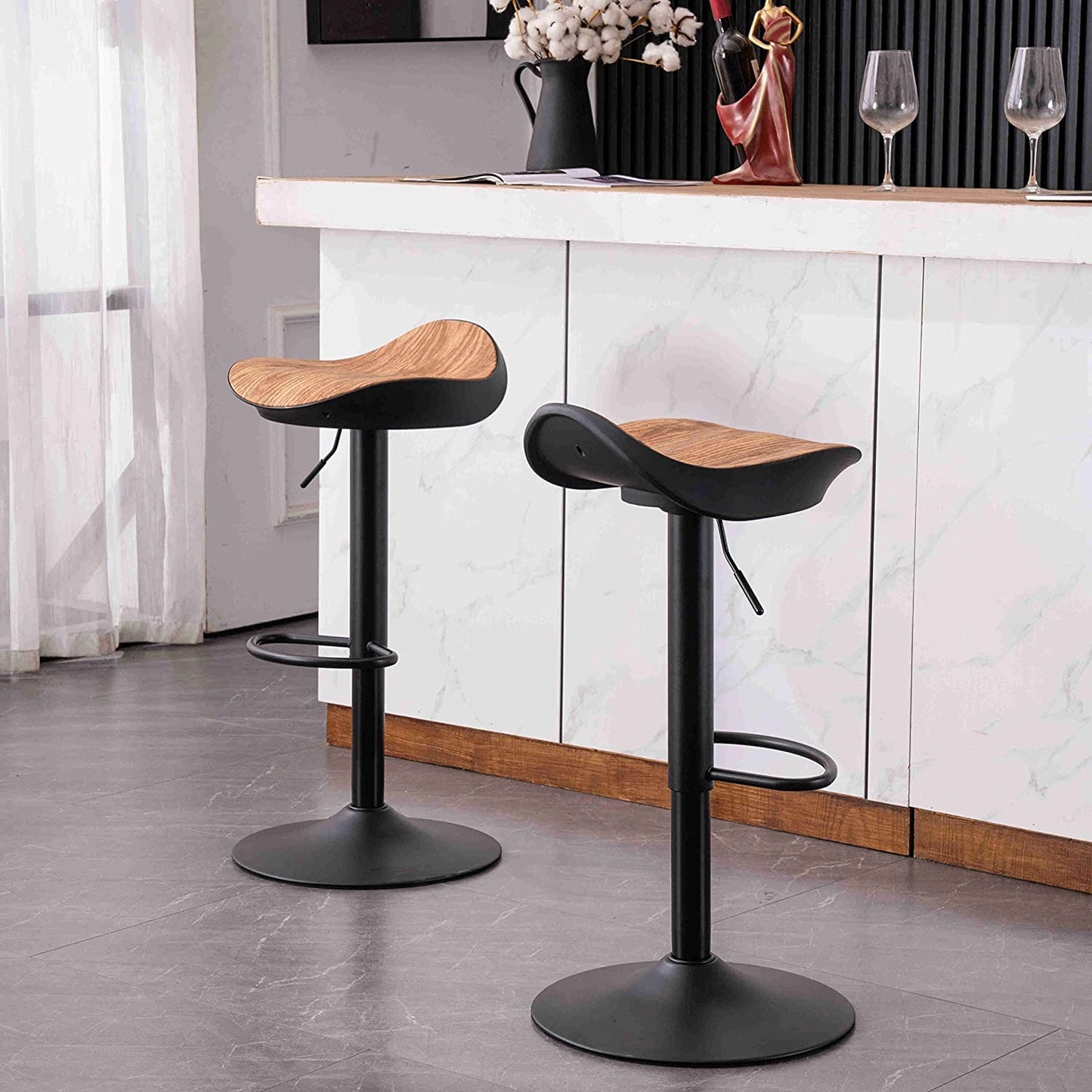Kidol & Shellder Bar Stool Set of 2 360° Swivel and Height Adjustable Modern Kitchen Counter Hydraulic Armless Wood Grain...