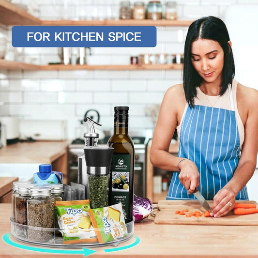 2 pieces Turntable Fridge Organizer Lazy Susan (23.5cm&27cm), 360° Rotating Kitchen Organizer Rotating Spice Rack for Spice Pantry Cabinet Bathroom Dresser. (Transparent)