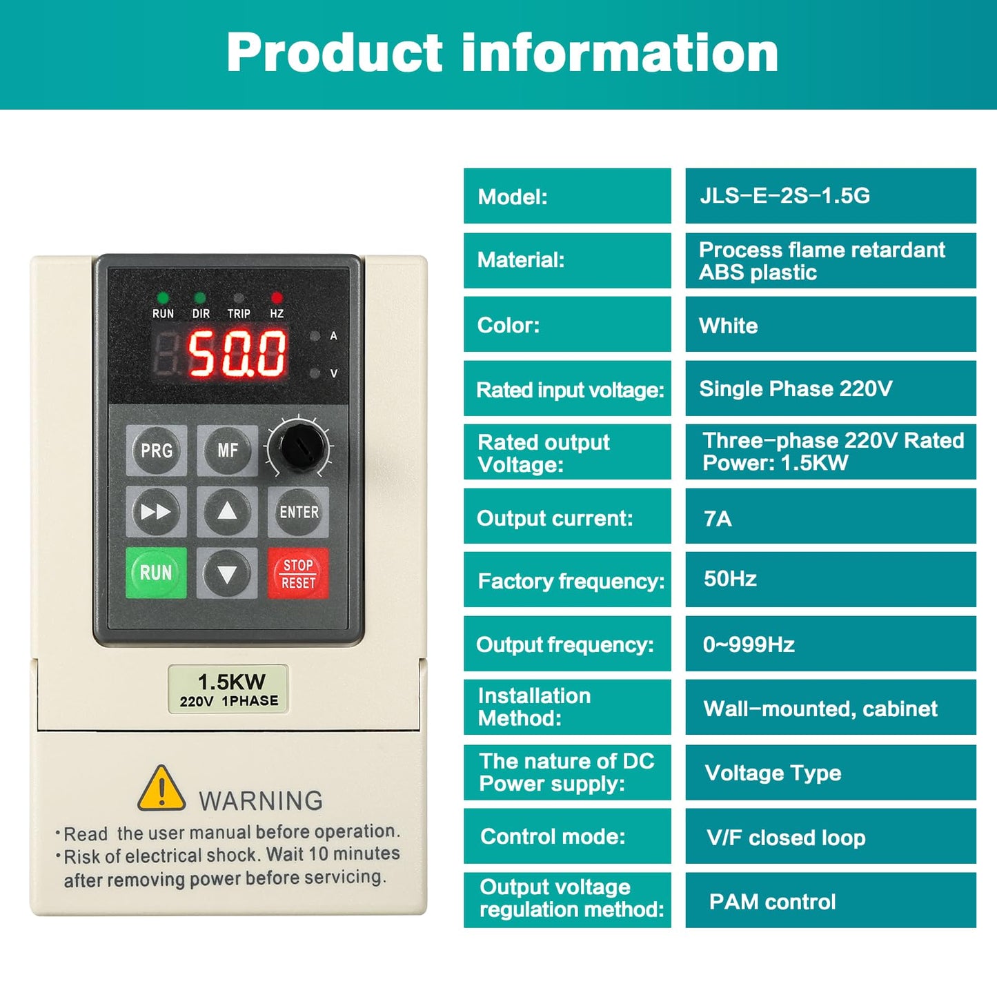 Ailao Frequency Converter 230V VFD Motor Speed Controller 1 Phase Input 3 Phase Output Frequency Converter CNC Converter 1.5KW with 2M Extension Cable.