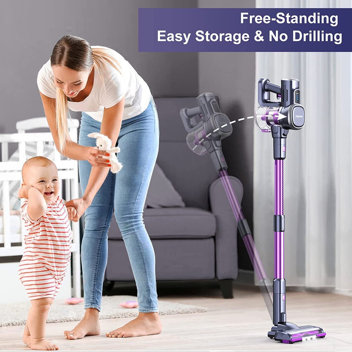 Lubluelu 25000Pa Battery Vacuum | Cordless Vacuum Suction Power | 25.9V Cordless Vacuum | 50Min Runtime | 120,000RPM | Vacuum for Pet Hair, Carpet & Hard Floors