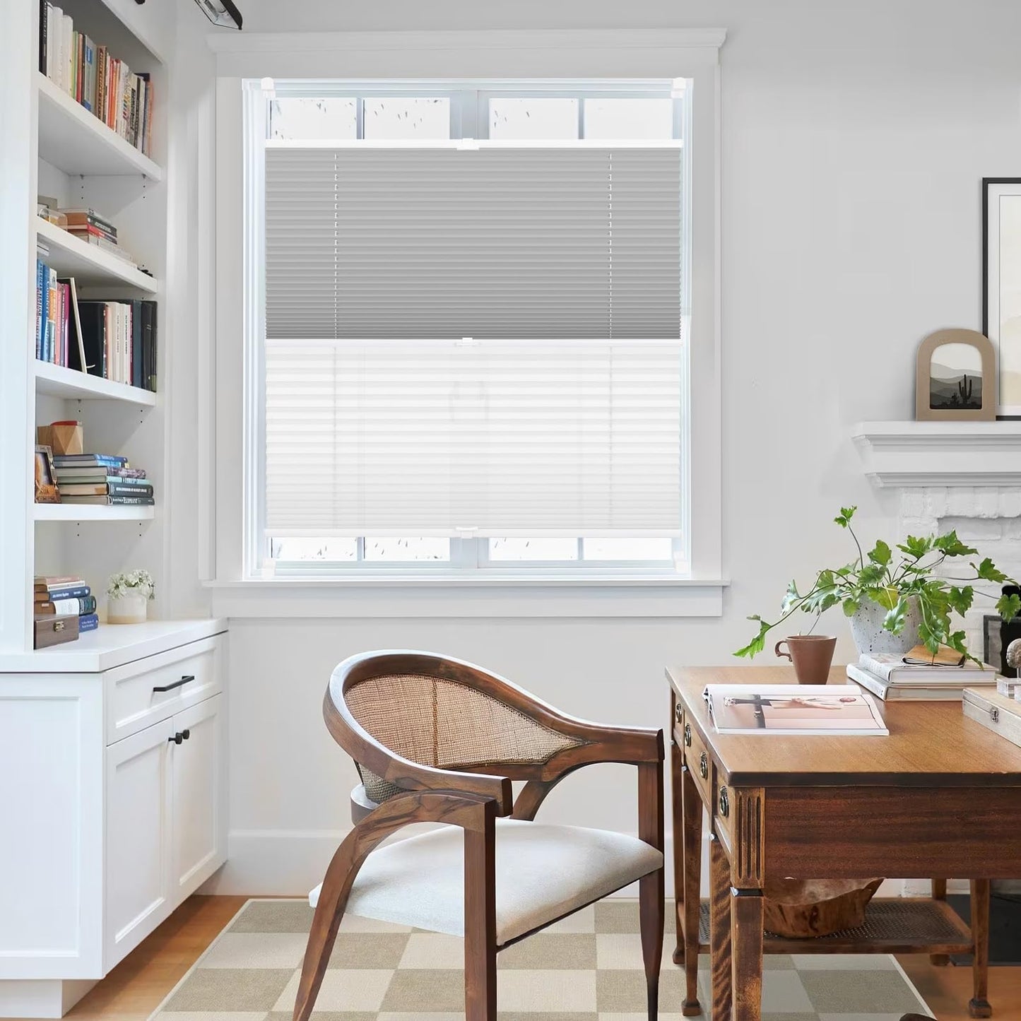 Sanfree Day Night Pleated Shade without drilling Darkening Clamp Fix Pleated Shades White-Grey 65x90cm (WxH) Darkening pleated shade Thermo Pleated Shades Clamp Roller Blinds 100% Blackout Roller Blinds for Windows & Doors