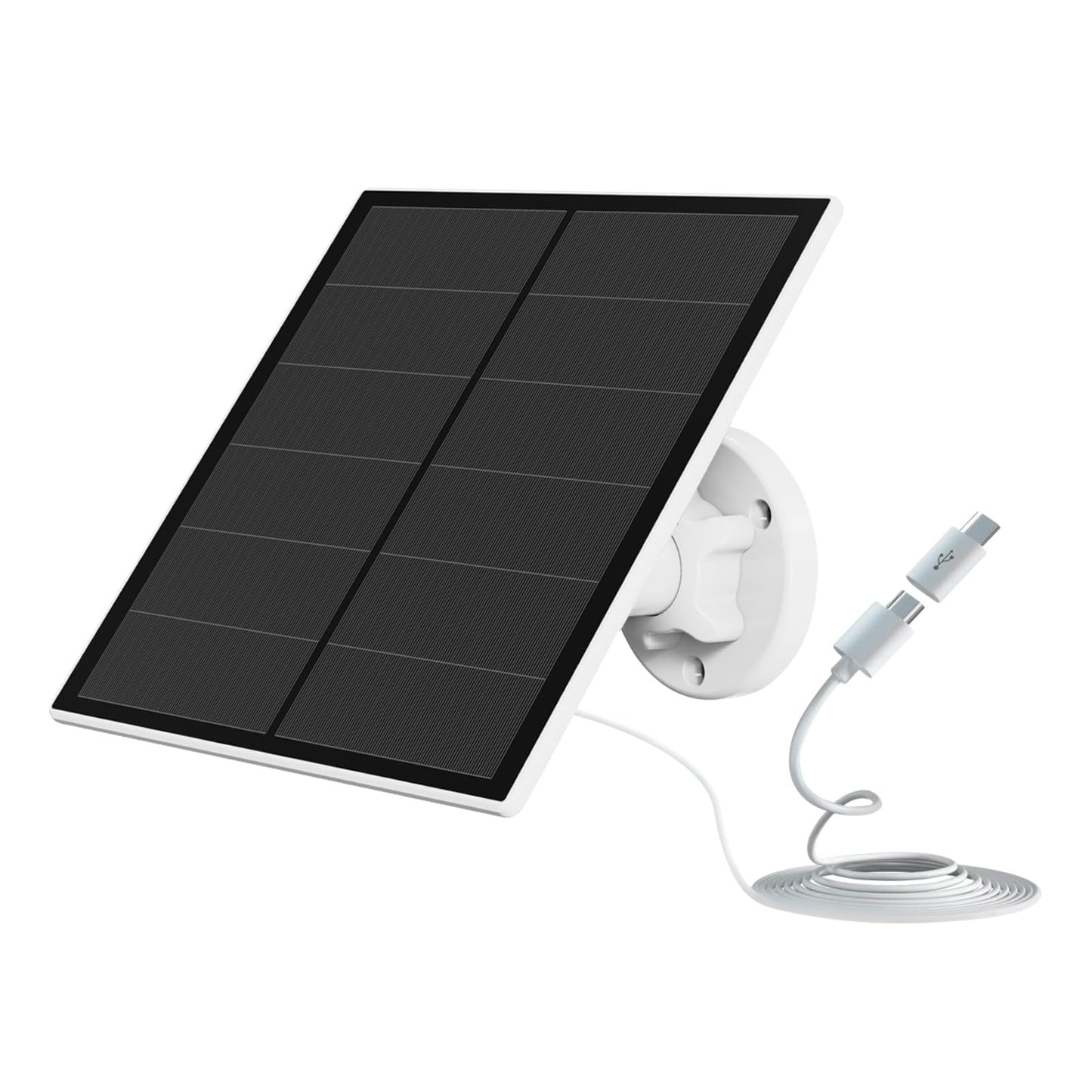 5W solar panel for surveillance camera, camera solar module for DC 5V outdoor battery camera, with micro-USB connection, USB-C adapter, adjustable bracket, 9.8ft cable, 1 pack.