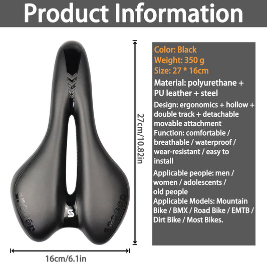 SPGOOD Bike Saddle Men Women Comfortable Wide Soft Gel Ergonomic Bicycle Seat with cover & wrench for Mountain Bike MTB Trekking Road Bike Indoor Cycling E-Bike Bicycle Seat 27*16cm