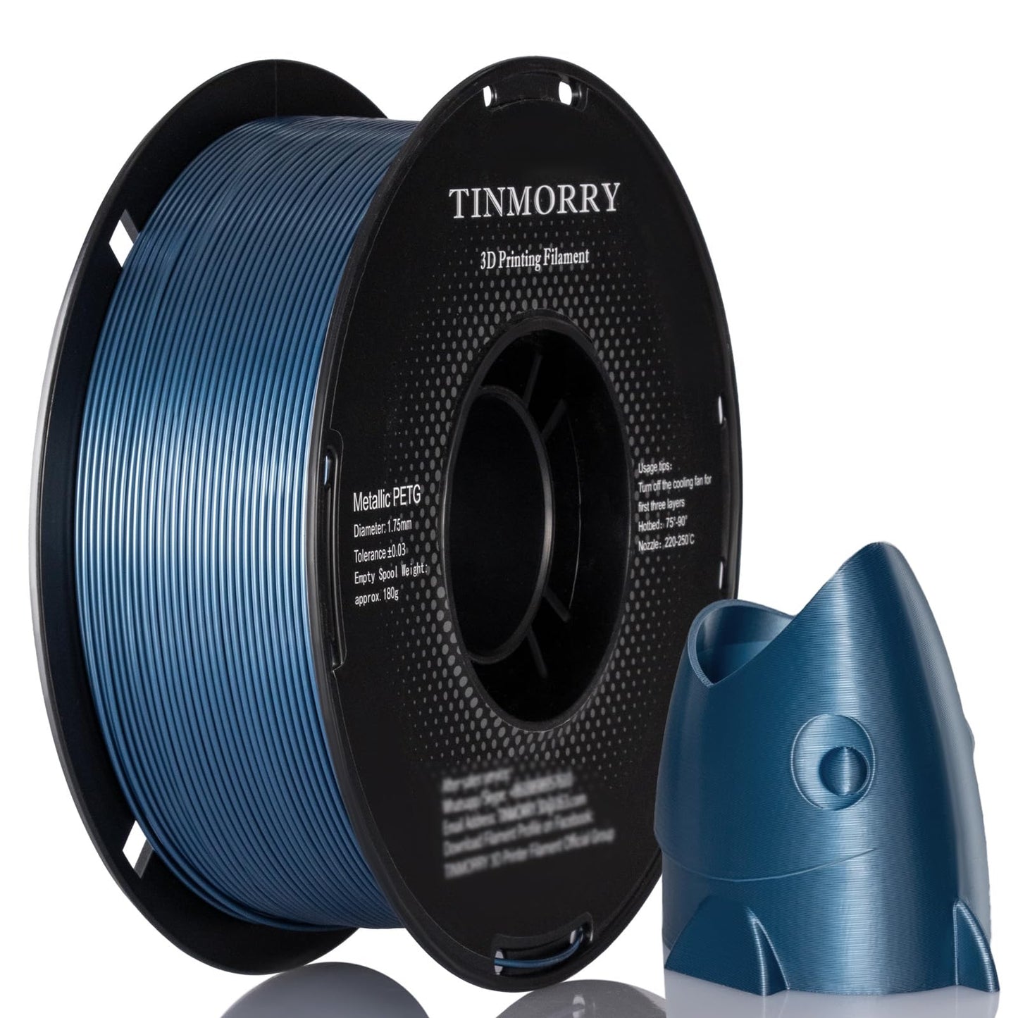 Metallic PETG Filament 1.75mm, TINMORRY PETG 3D Printing Filament, PETG with fast flow rate, compatible with Bambu Lab FDM 3D printers, 1kg, 1 spool, Metallic Blue.