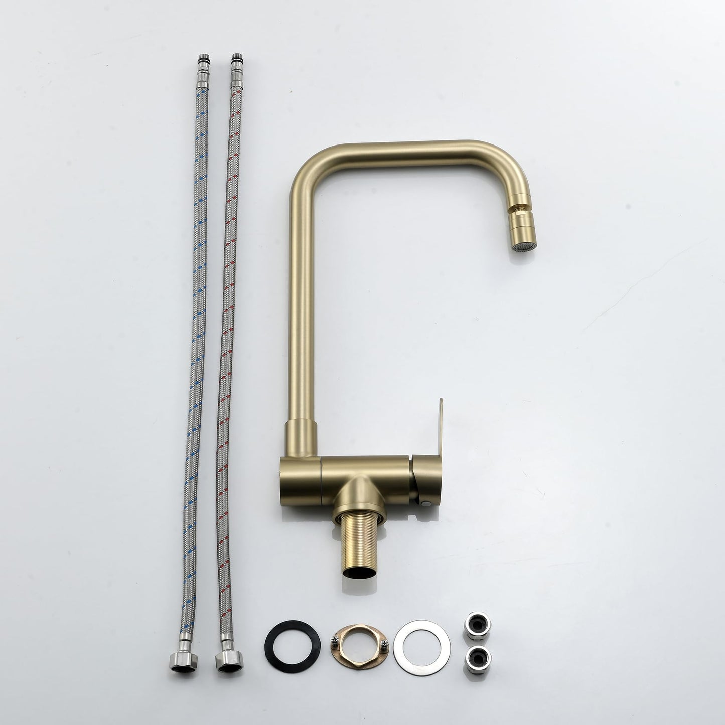 Pre-Window Kitchen Faucet, Brushed Gold Kitchen Faucet Folding, Foldable Single Lever Kitchen Mixer Tap With Cold and Hot Water Hoses.