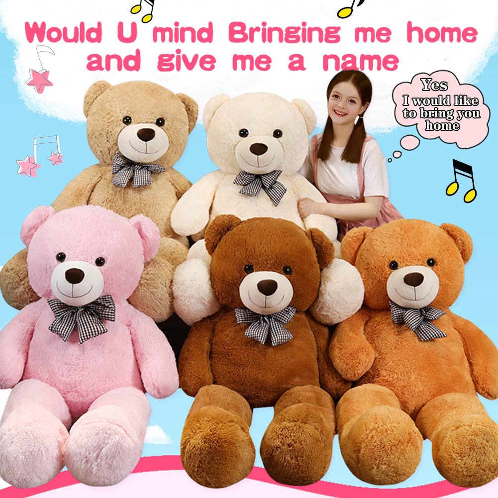 SNOWOLF 110cm Giant Teddy Bear Plush Toy, huge plush bear cute bear stuffed animal for girls and children (1.1m Light brown)