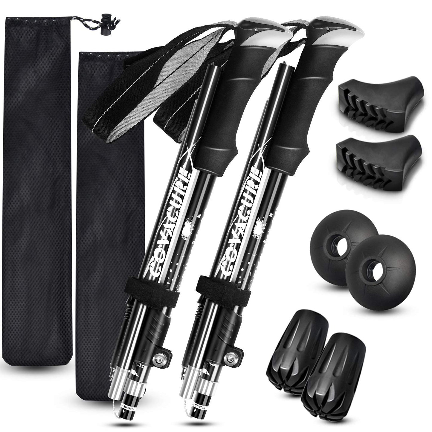 COVACURE hiking poles, lightweight, collapsible, for hiking, camping and backpacking, 7075 aluminum foam handle and padded strap (up to 100-120 cm), 2 pieces