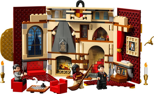 Lego 5-piece set: 76409 Gryffindor House Banner, 76410 Slytherin House Banner, 76411 Ravenclaw House Banner, 76412 Hufflepuff House Banner, & 30392 Hermione's Desk